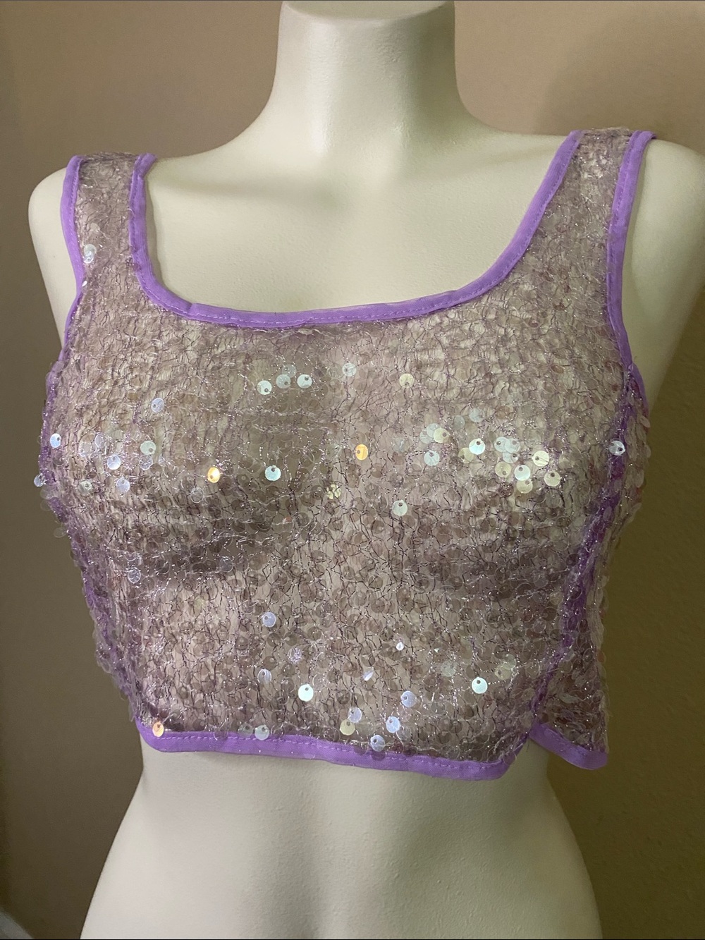 Lavender Sequin sheer Crop festival rave Tank Top💕